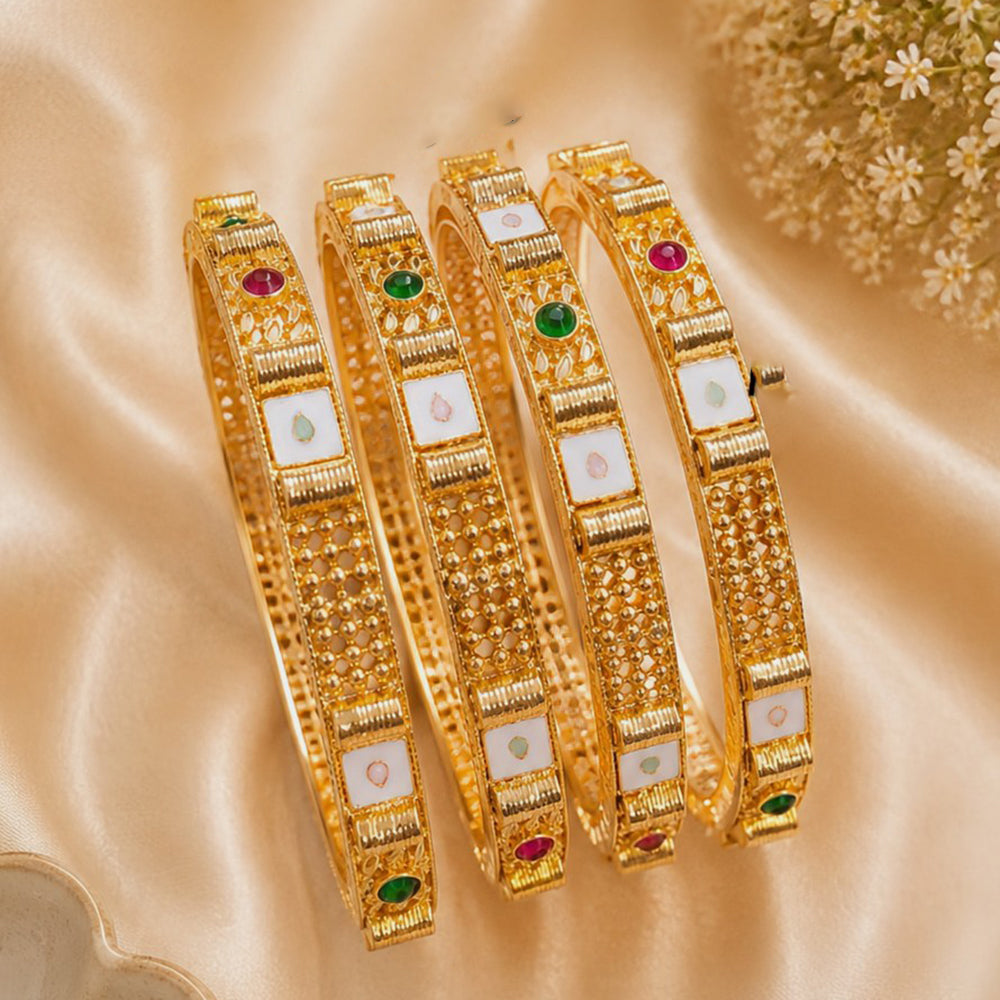 NAFJ Gold Plated Pota Stone Bangles Set for Women Traditional Indian Ethnic Jewelry