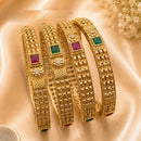NAFJ Gold Plated Pota Stone Bangles Set for Women Traditional Indian Ethnic Jewelry