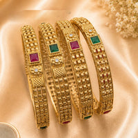 NAFJ Gold Plated Pota Stone Bangles Set for Women Traditional Indian Ethnic Jewelry