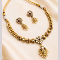 NAFJ Traditional Pota Kundan Stone Gold Plated Necklace Set for Women