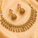 NAFJ Traditional Pota Kundan Stone Gold Plated Necklace Set for Women
