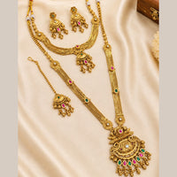 NAFJ Traditional Pota Stone Gold Plated Double Necklace Set for Women
