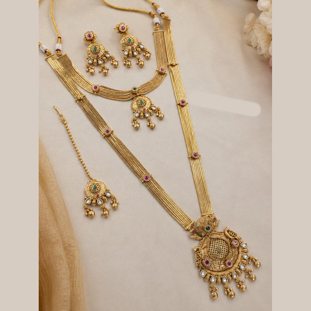NAFJ Traditional Pota Stone Gold Plated Double Necklace Set for Women