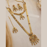 NAFJ Traditional Pota Stone Gold Plated Double Necklace Set for Women