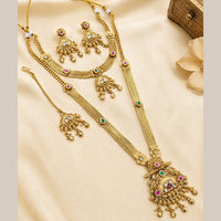 NAFJ Traditional Pota Stone Gold Plated Double Necklace Set for Women