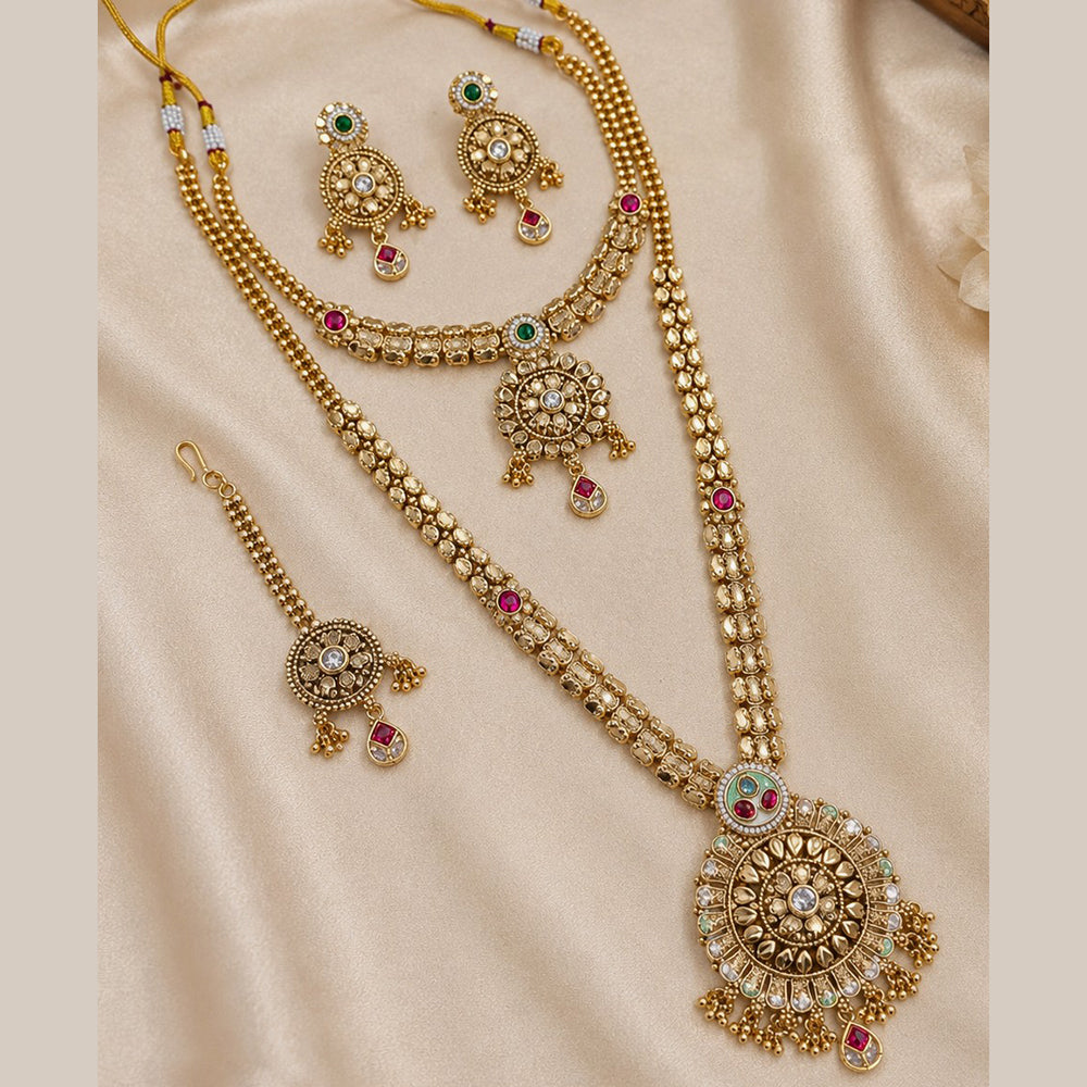 NAFJ Traditional Pota Stone Gold Plated Double Necklace Set for Women