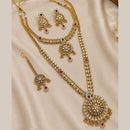 NAFJ Traditional Pota Stone Gold Plated Double Necklace Set for Women