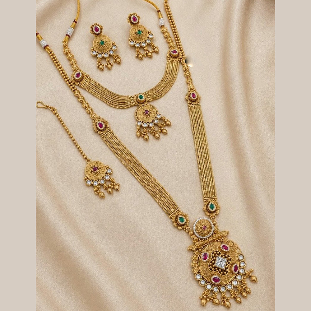 NAFJ Traditional Pota Stone Gold Plated Double Necklace Set for Women