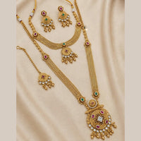 NAFJ Traditional Pota Stone Gold Plated Double Necklace Set for Women