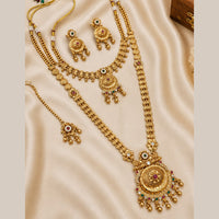 NAFJ Traditional Pota Stone Gold Plated Double Necklace Set for Women