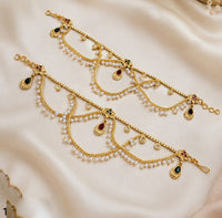NAFJ Gold Plated Kundan Stone And Pearl Payal / Anklet