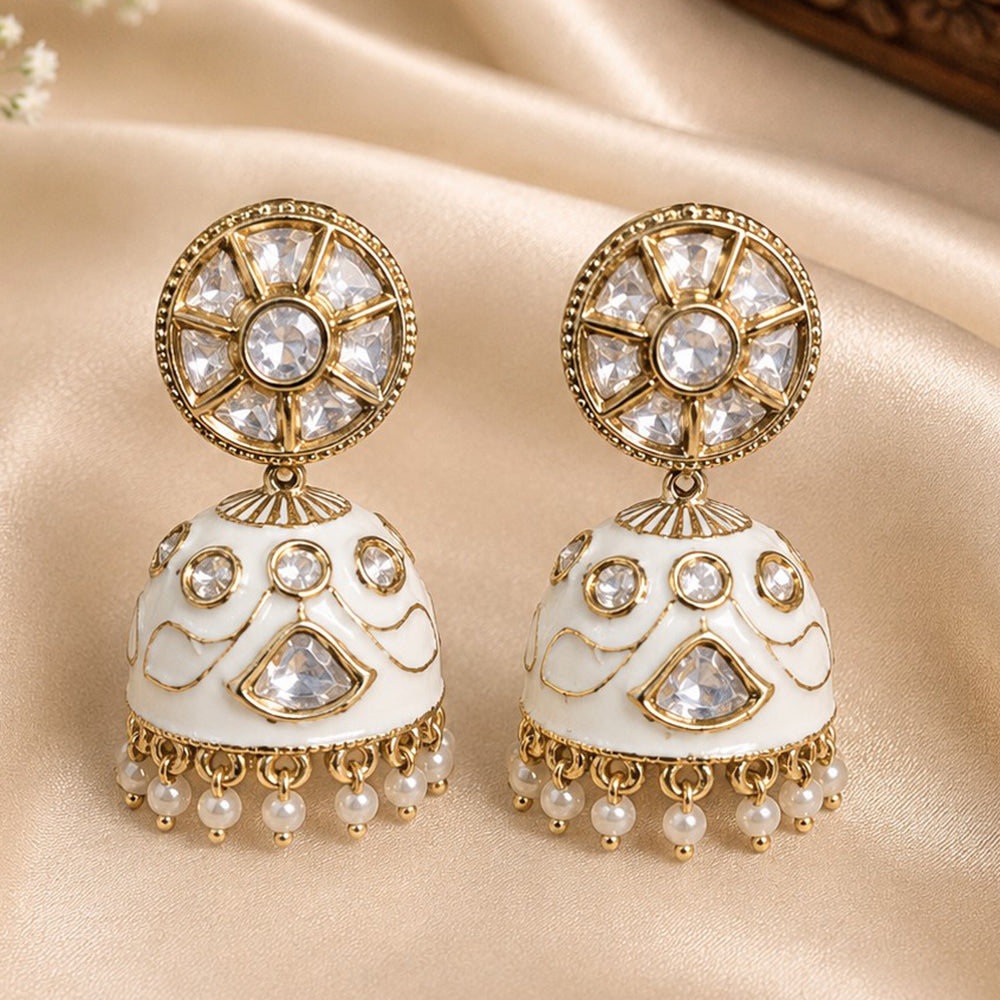 NAFJ Polki Kundan And Meenakari Jhumki Earrings