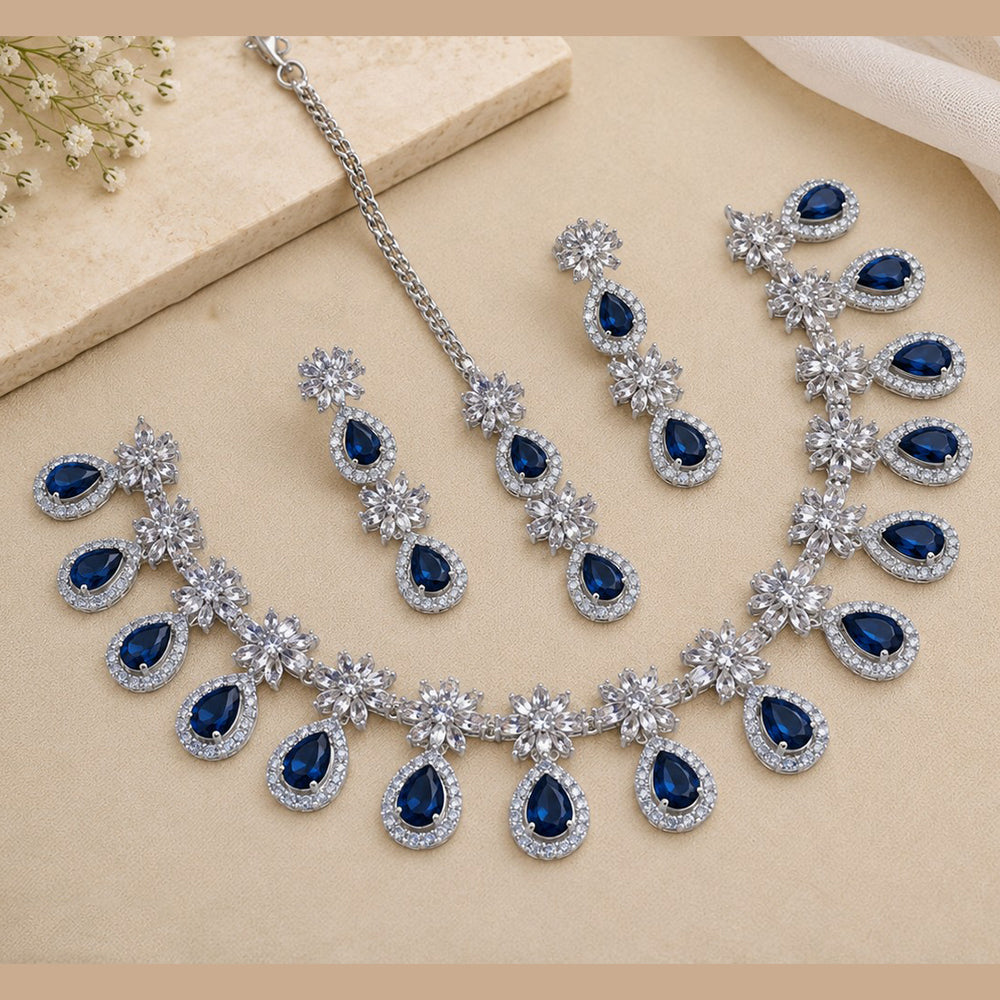 NAFJ Silver Plated Royal American Daimond Necklace Set
