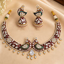NAFJ Grand Polki Kundan Stone And Meenakari Peacock Choker Necklace Set