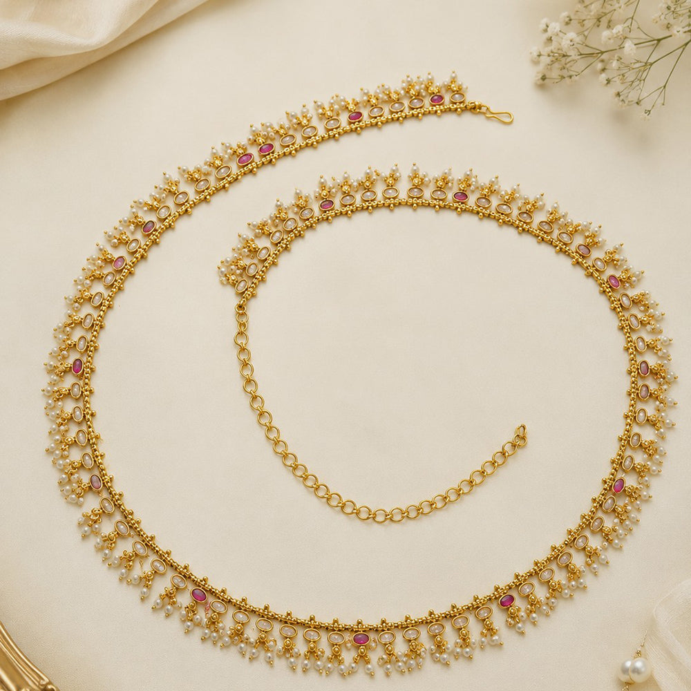 NAFJ Gold Plated Pota Kundan Stone Kamarbandh