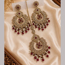 NAFJ Elegant Crystal Pearl And Beads Dangler Earrings With Matching Maangtikka