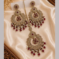 NAFJ Elegant Crystal Pearl And Beads Dangler Earrings With Matching Maangtikka