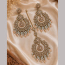 NAFJ Elegant Crystal Pearl And Beads Dangler Earrings With Matching Maangtikka