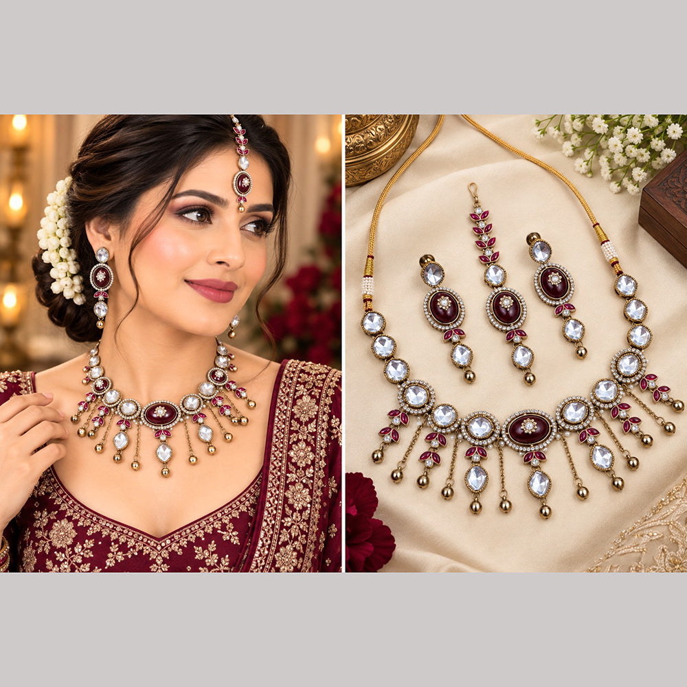 NAFJ Traditional Pota Stone And Beads Necklace Set for Women
