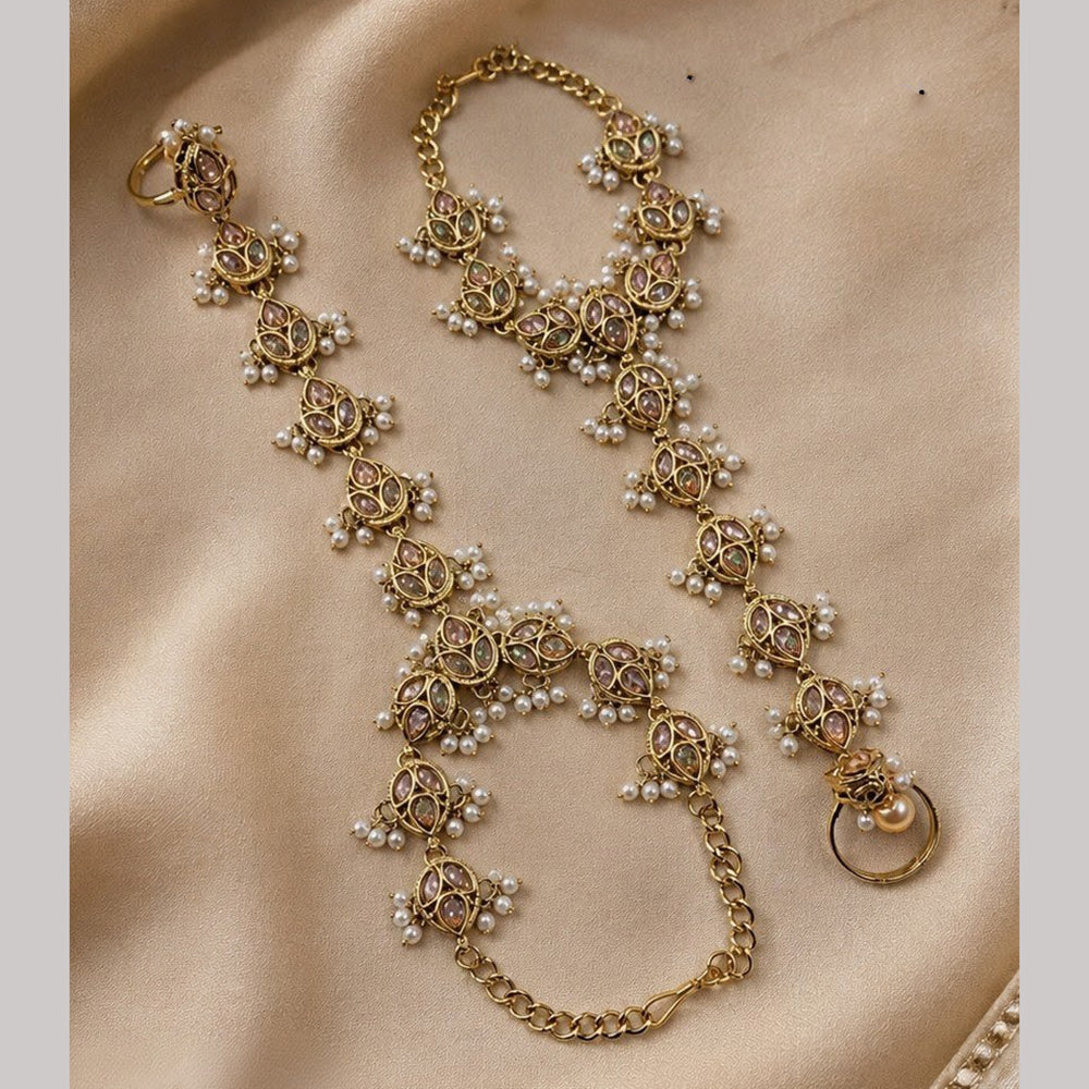 NAFJ Crystal Stone And Pearl Designer Hand Harness