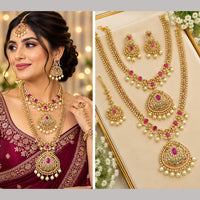 NAFJ Premium Pota Stone And Austrian Stone Double Necklace Set for Women