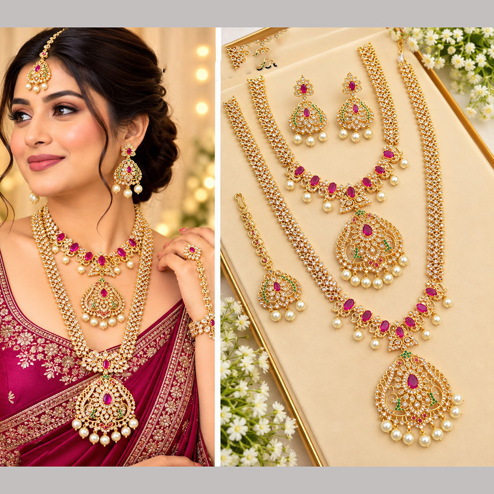 NAFJ Premium Pota Stone And Austrian Stone Double Necklace Set for Women