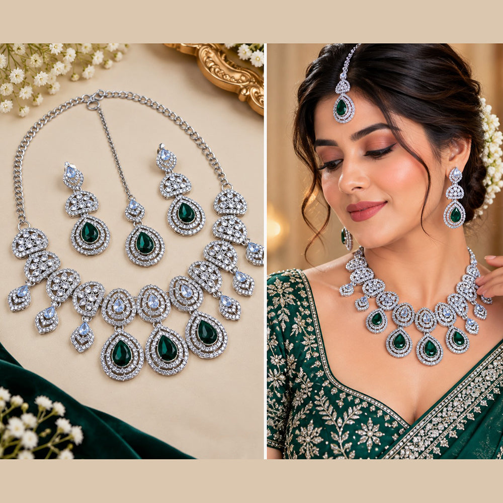 NAFJ Glamorous Crystal Stone And Austrian Stone Necklace Set