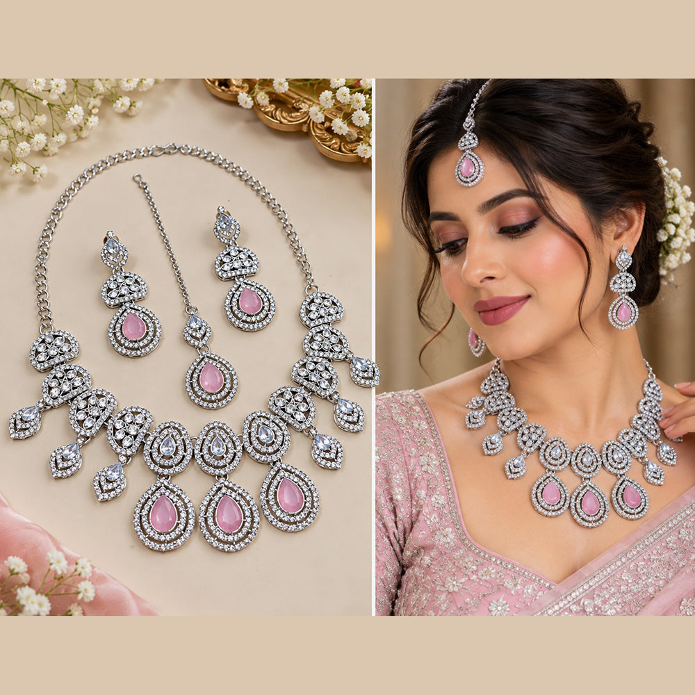 NAFJ Glamorous Crystal Stone And Austrian Stone Necklace Set
