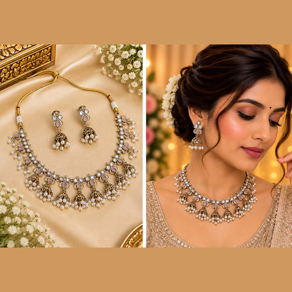 NAFJ Elegant Pota Stone And Beads Choker Necklace Set