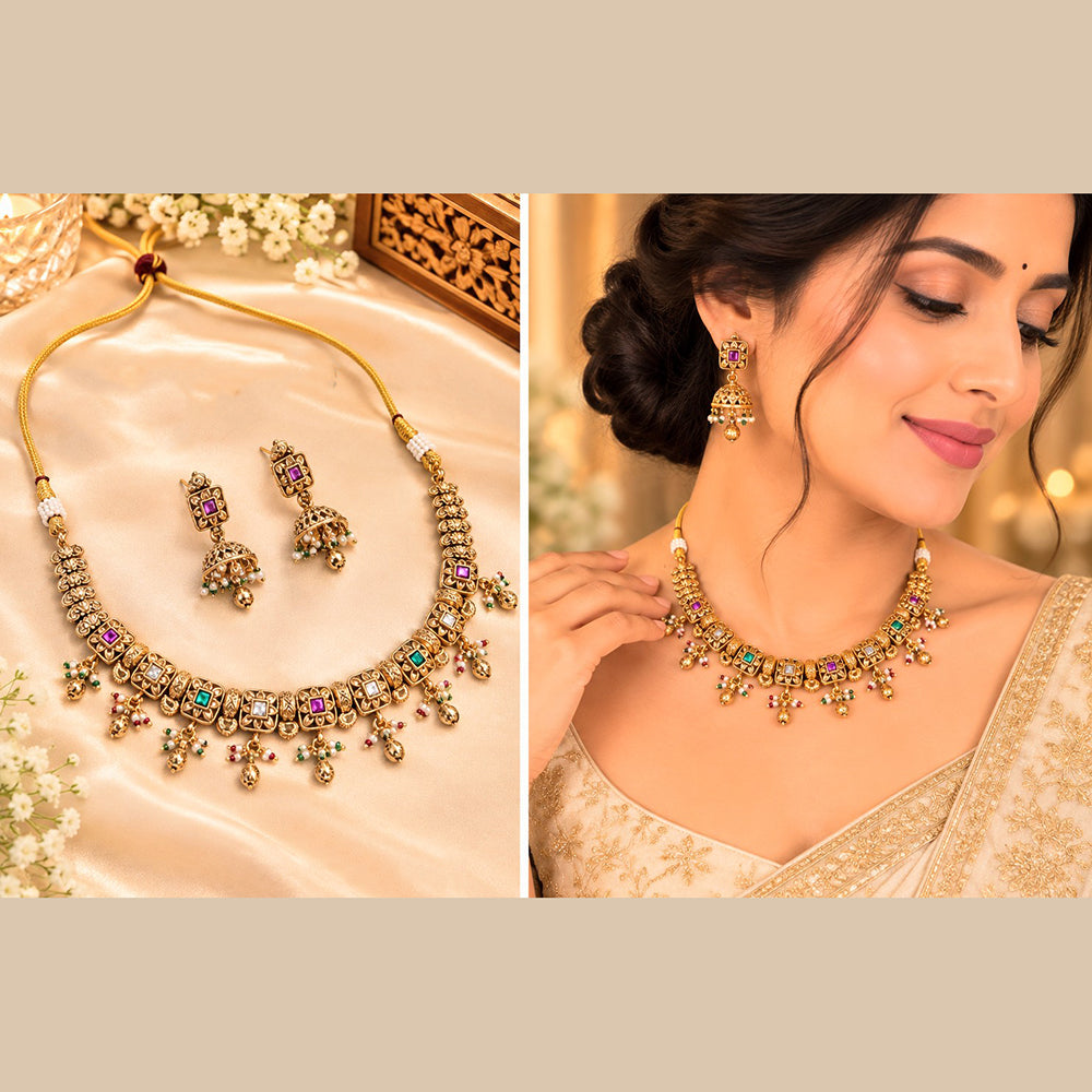 NAFJ Elegant Pota Stone And Beads Choker Necklace Set
