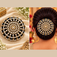 NAFJ Elegant Kundan Stone And Pearl Hair Bun Cover for Women