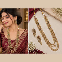 NAFJ Traditional Pota Stone And Beads Long Necklace Set for Women