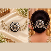 NAFJ Elegant Kundan Stone And Pearl Hair Bun Cover for Women