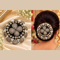 NAFJ Elegant Kundan Stone And Pearl Hair Bun Cover for Women