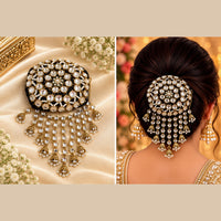 NAFJ Elegant Kundan Stone And Pearl Hair Bun Cover for Women