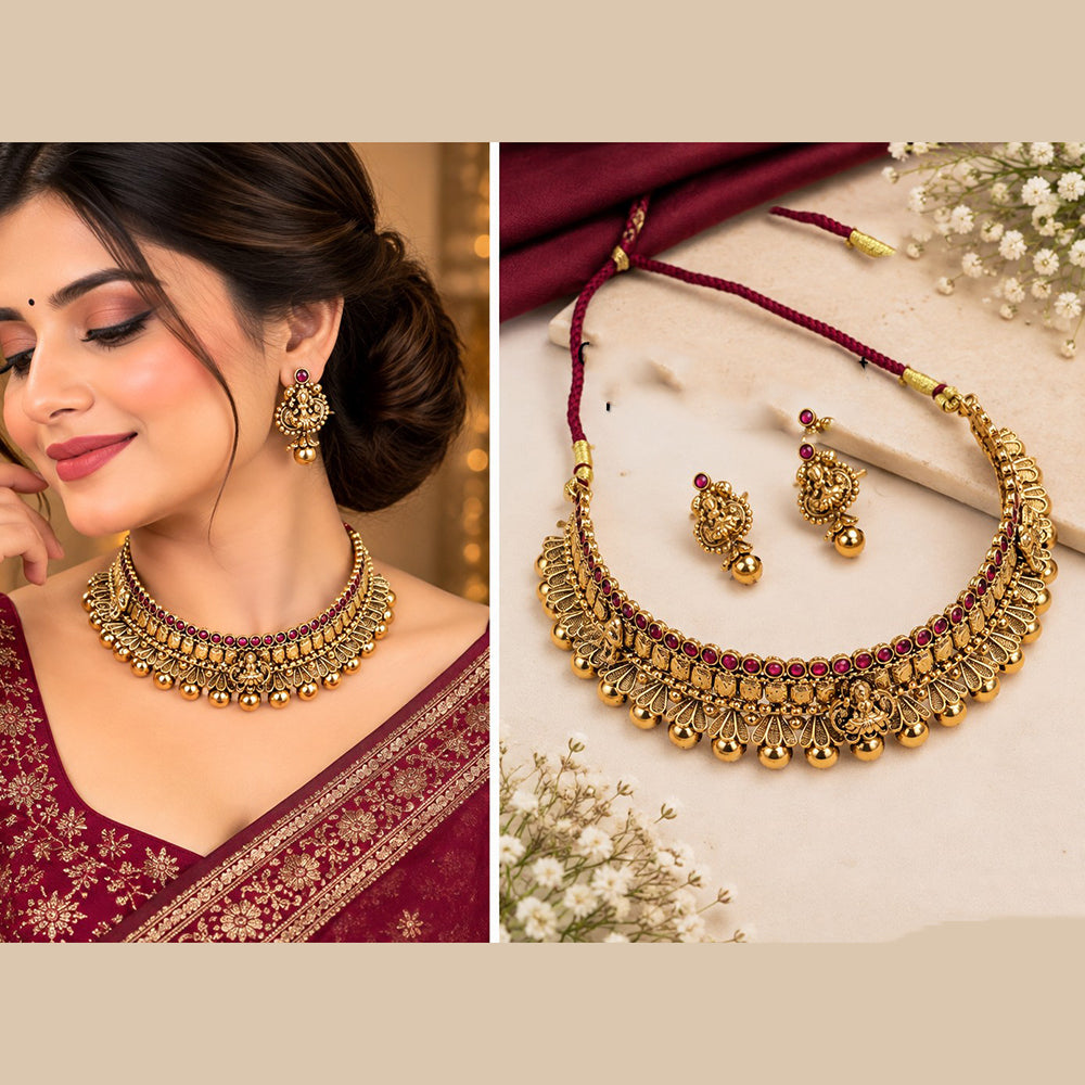 NAFJ Elegant Pota Stone Temple Choker Necklace Set