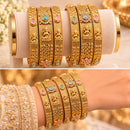 NAFJ Gold Plated Pota Stone And Temple Bangles Set for Women Traditional Indian Ethnic Jewelry