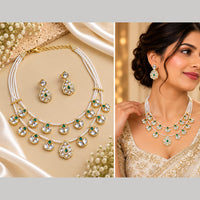 NAFJ Gorgeous Polki Stone Necklace Set With Pearl Detailing