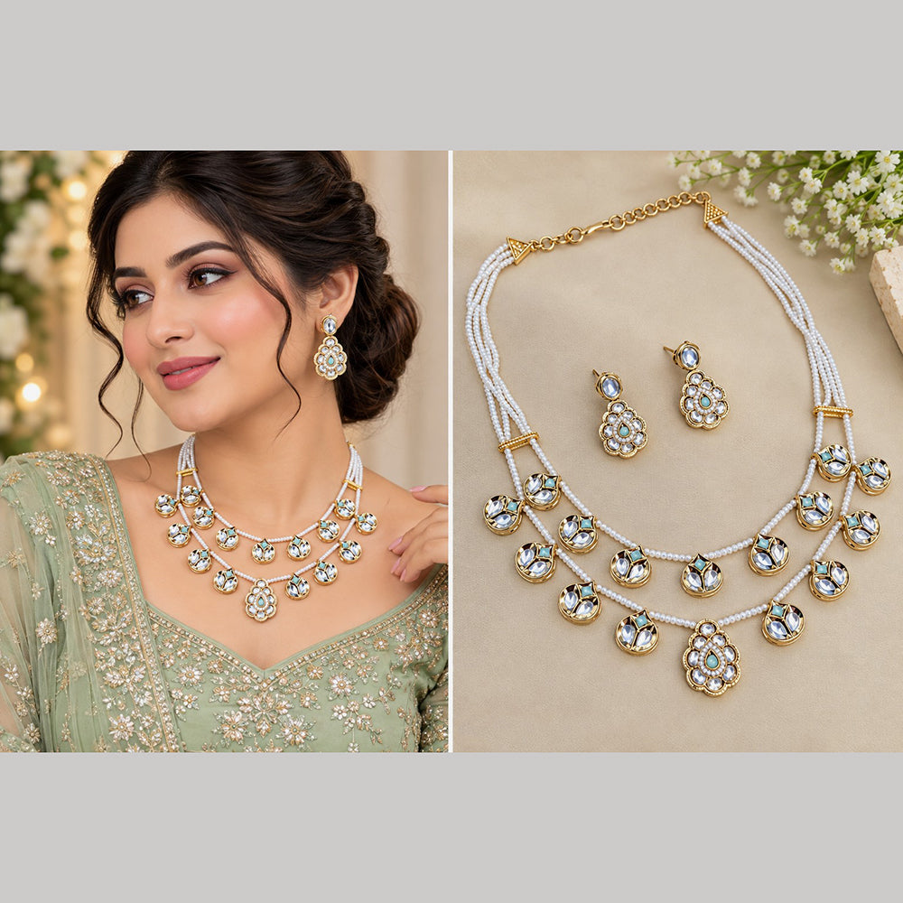 NAFJ Gorgeous Polki Stone Necklace Set With Pearl Detailing