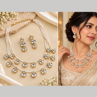 NAFJ Gorgeous Polki Stone Necklace Set With Pearl Detailing