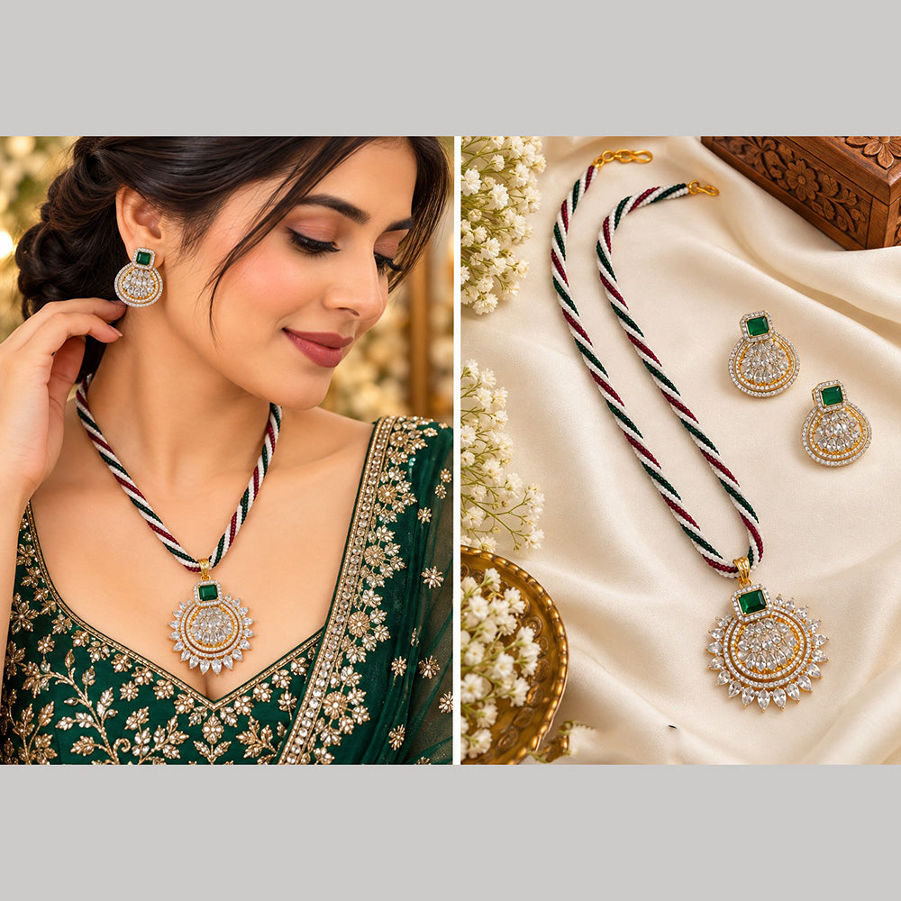 NAFJ Designer American Daimond And Pearl Necklace Set  