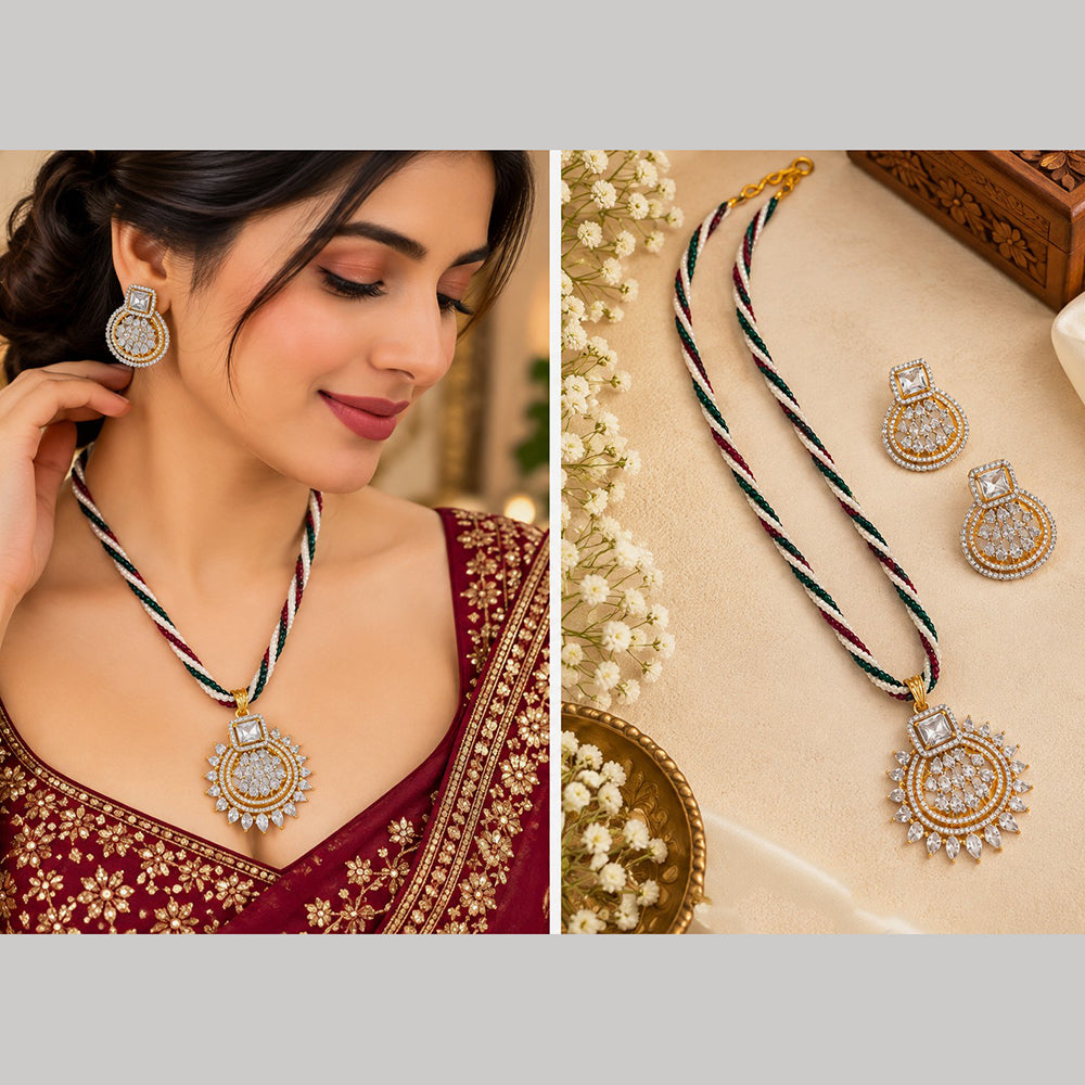 NAFJ Designer American Daimond And Pearl Necklace Set