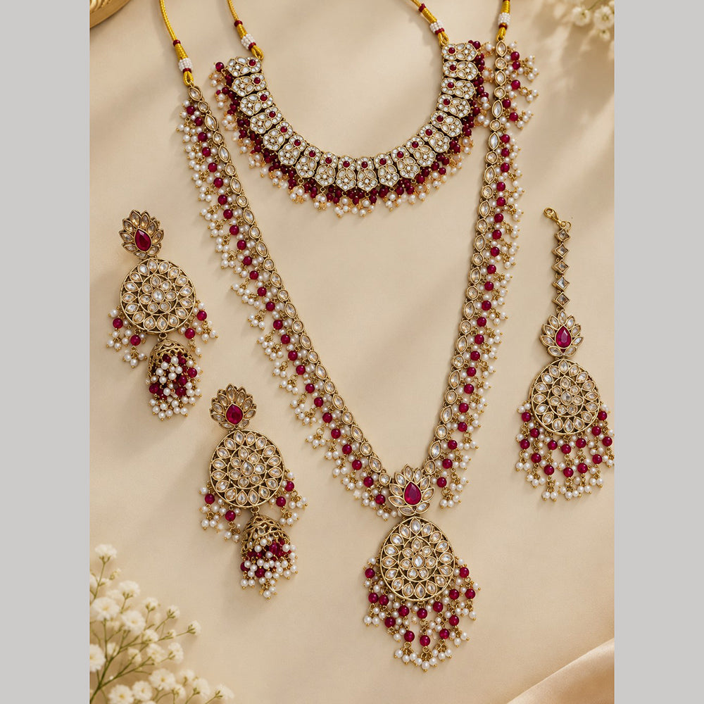 NAFJ Premium Pota Stone And Austrian Stone Double Necklace Set for Women