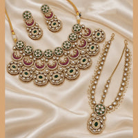 NAFJ Gold Plated Gorgeous Polki Kundan Stone Choker Necklace Set