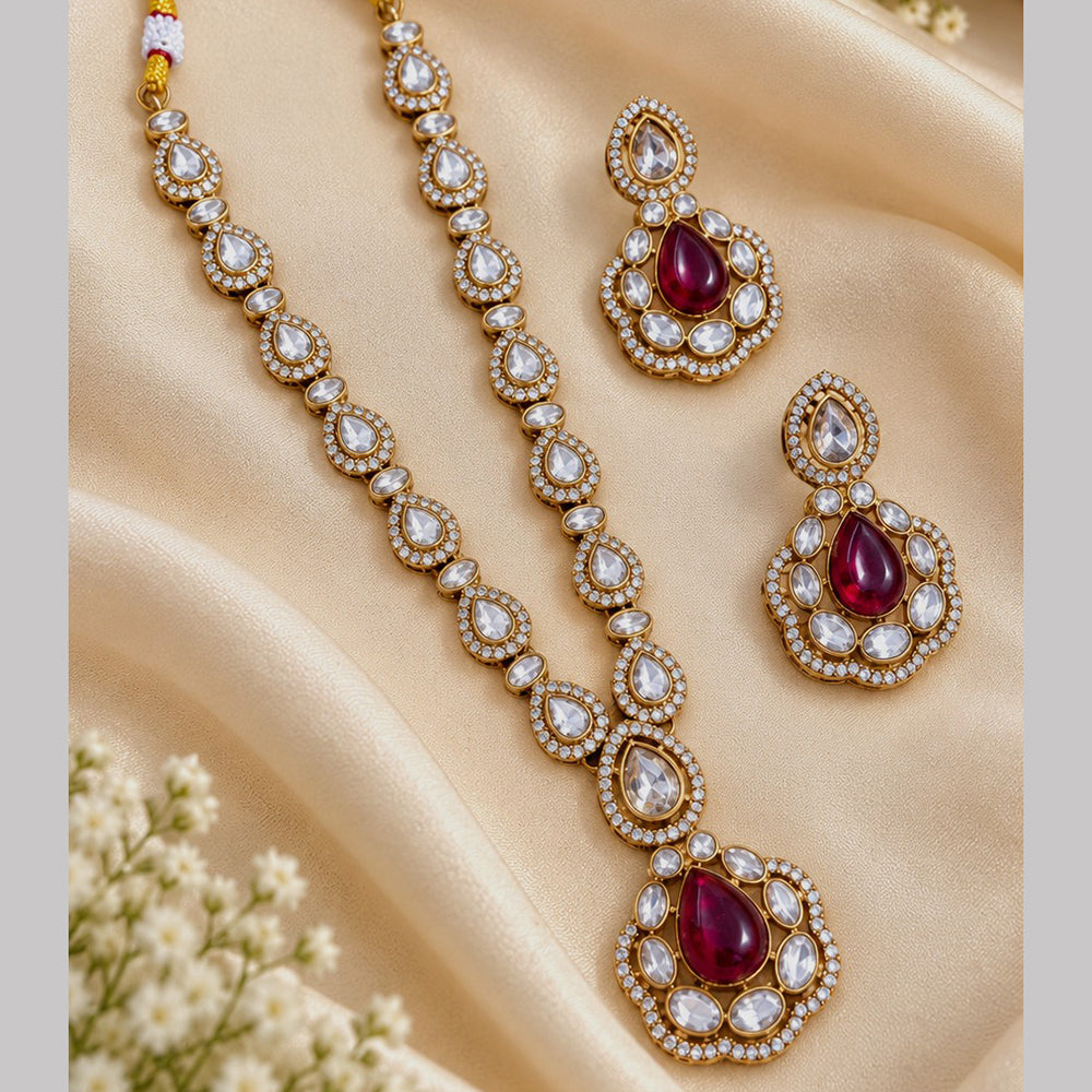 NAFJ Glamorous Crystal Stone And Beads Long Necklace Set