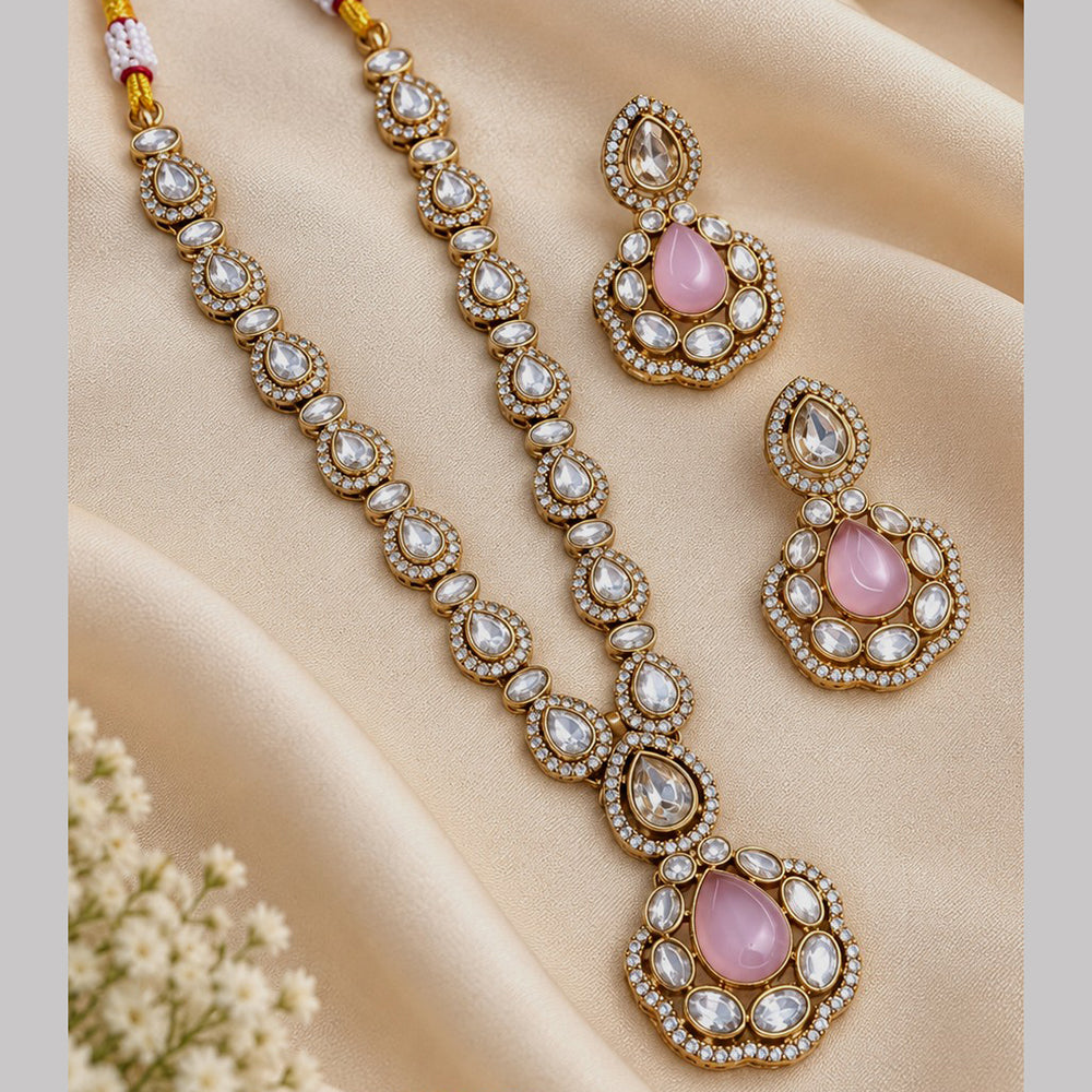NAFJ Glamorous Crystal Stone And Beads Long Necklace Set