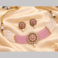 NAFJ Grand Polki Kundan Stone And Pearl Choker Necklace Set
