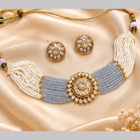 NAFJ Grand Polki Kundan Stone And Pearl Choker Necklace Set