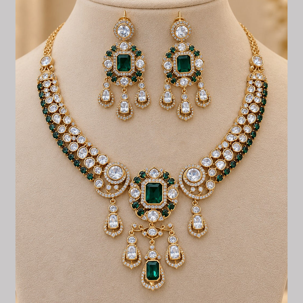 NAFJ Glamorous Gold Plated Crystal Stone  Necklace Set