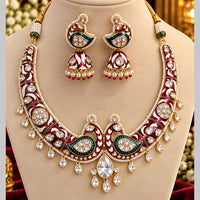NAFJ Premium Crystal Stone And Meenakari Peacock Necklace Set